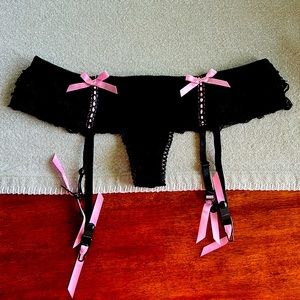 Women’s Pink and Black Garter Belt/Panties